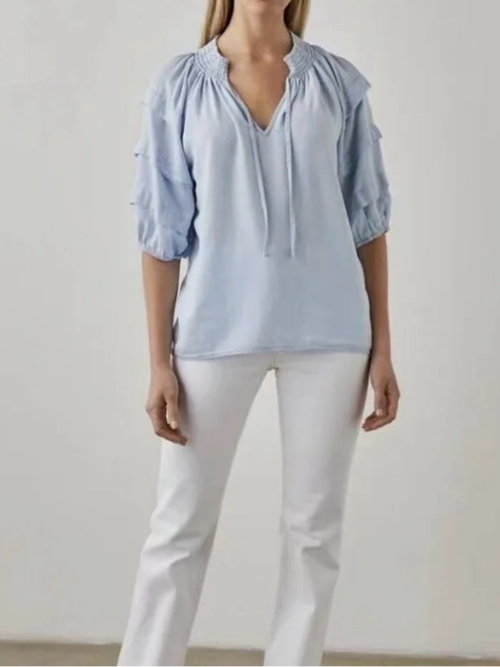 Rails Paris - Soft, Flowy Chambray Light Blue Women's Peasant Blouse XS / S